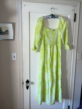 M & S Collection Spring Green Puff Sleeve Tiered Cotton Maxi 12